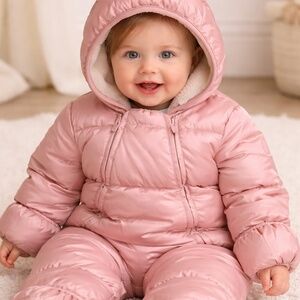 Baby Girl Heavyweight Puffer One-Piece – Misty Rose Pink (18–24 Months)